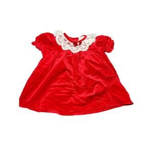 Vintage sears red‎ velvet lace collar dress girls 24 months holiday victorian